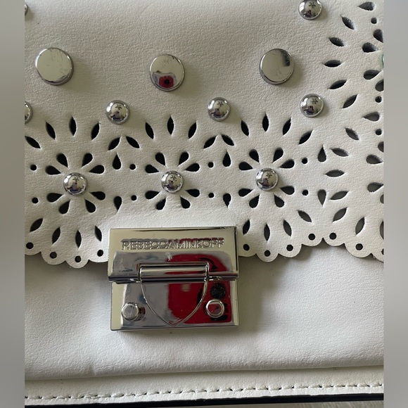 Rebecca Minkoff Laser cut Leather Crossbody Shoulder Bag Cream - Picture 8 of 11